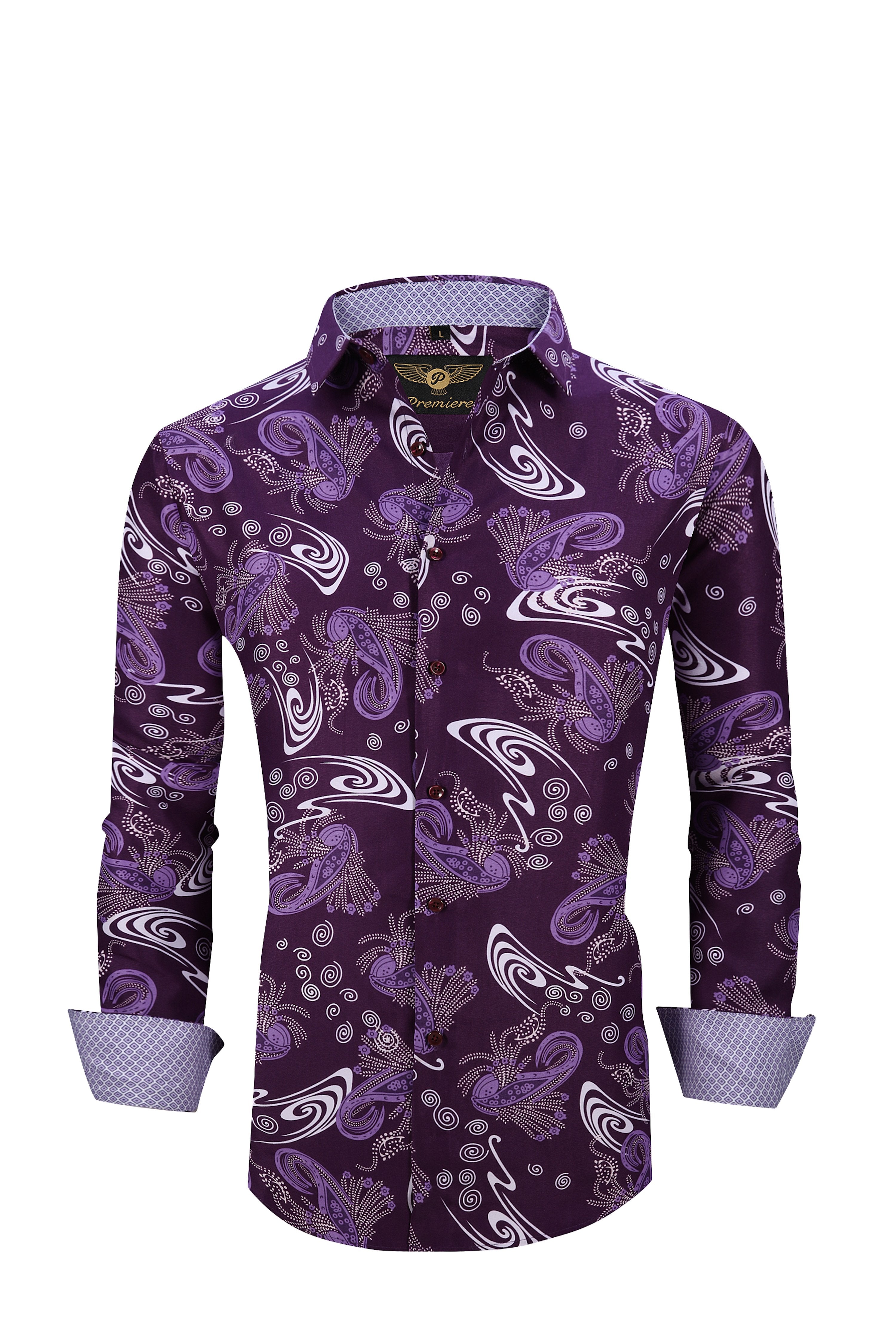 Men PREMIERE Long Sleeve Button Up Dress Shirt Colorful Purple Paisley –  Premiere Dress Shirts