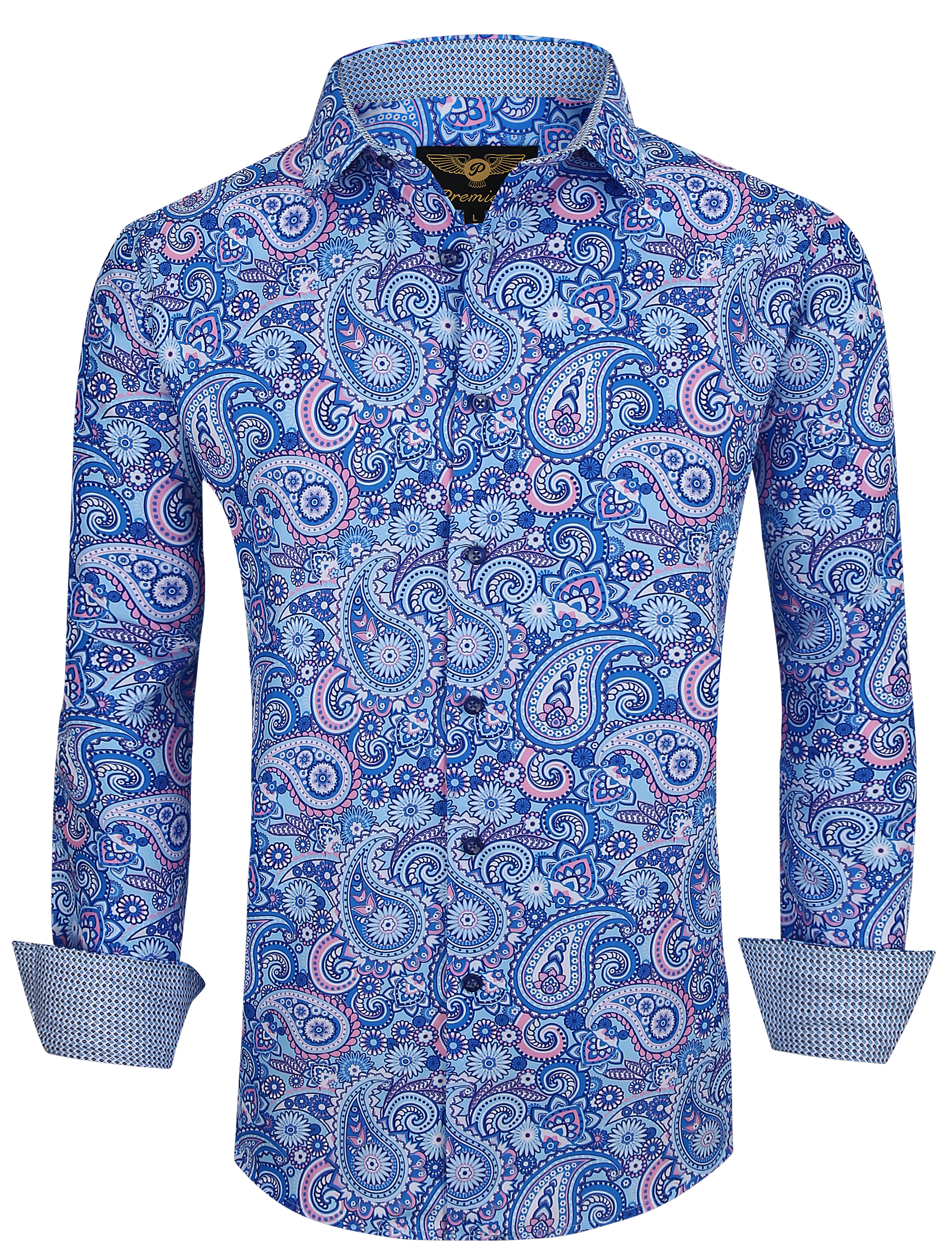 PREMIERE SHIRTS: Blue & Pink Paisley – Premiere Dress Shirts