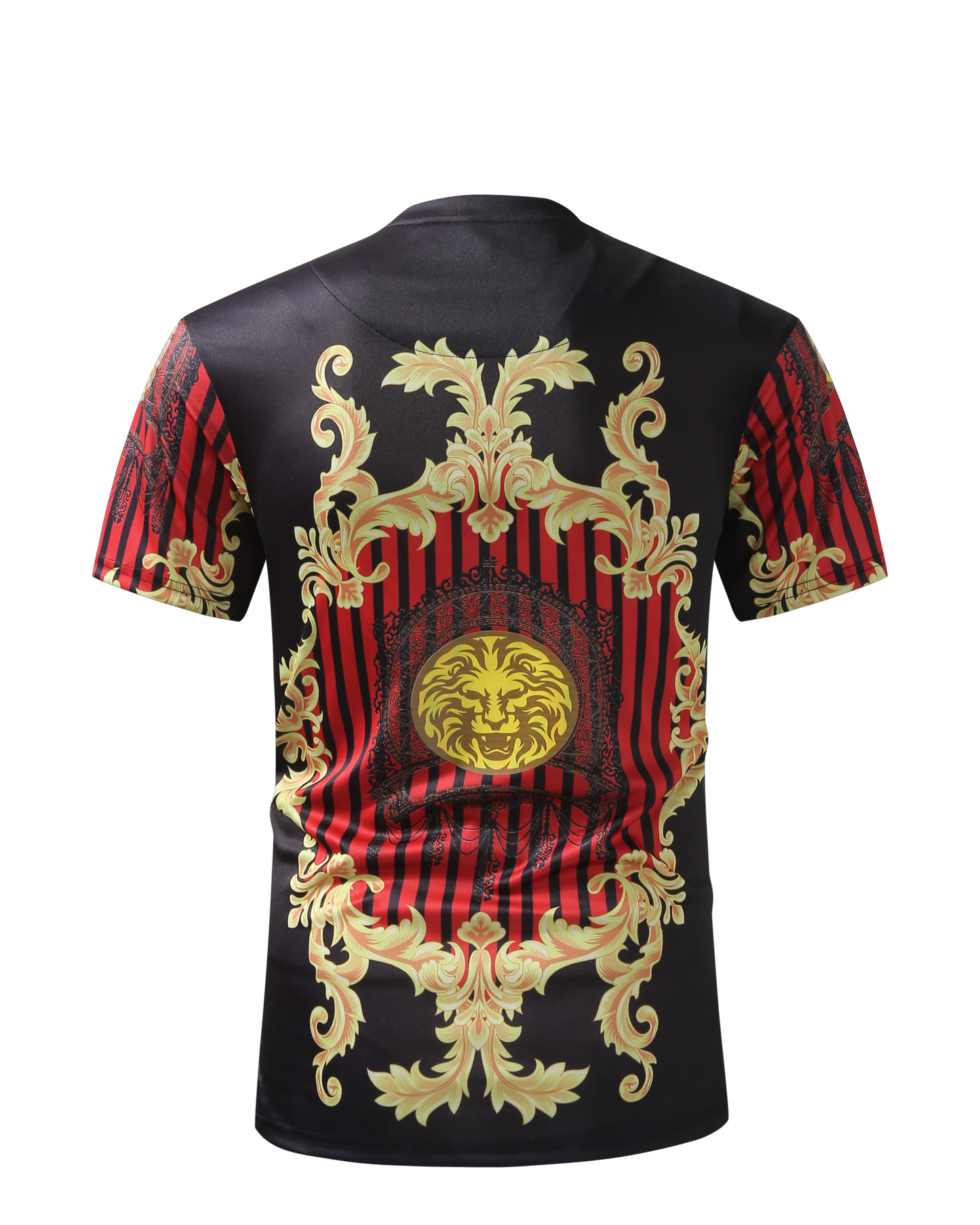 Men PREMIERE SLIM FIT Short Sleeve T SHIRT BLACK RED GOLD KING LION PRINT Designer Shirt